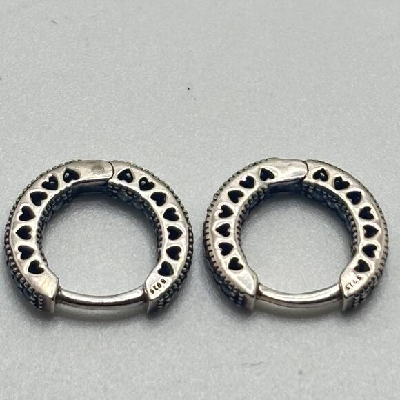 PANDORA Sparkle and Hearts Hoop CZ Earrings Sterling Silver 925 - Picture 3 of 5